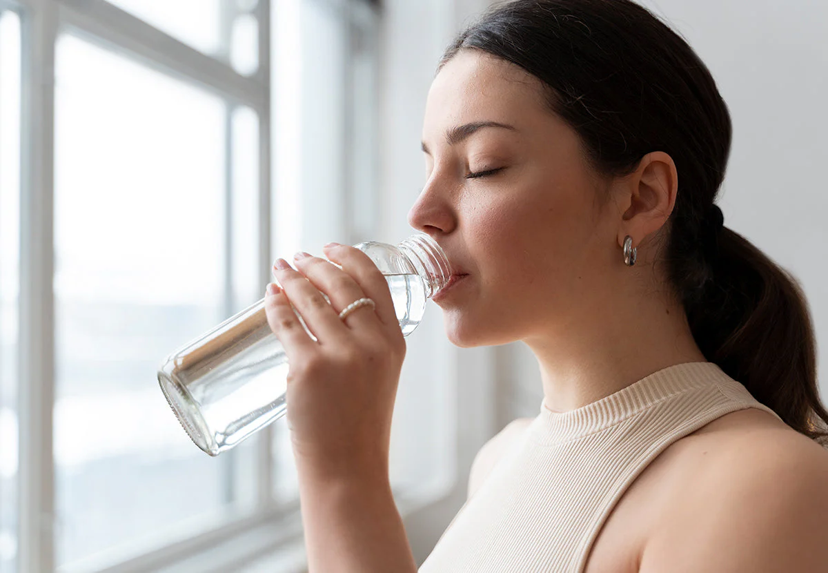 Does drinking water give you glowing skin – woman drinking water with glowing and dull skin comparison side by side